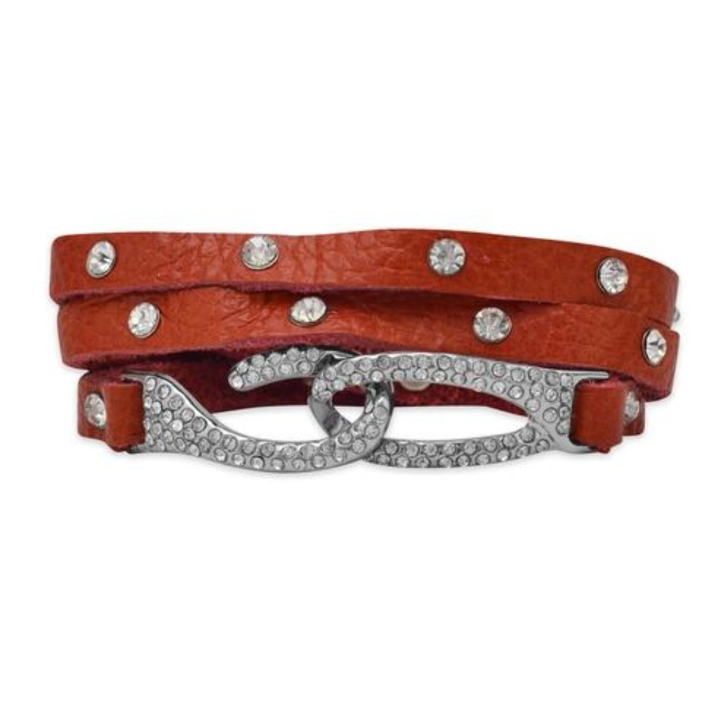 COPY - 7.25" Red Or Black Crystal Leather Wrap Bracelet
